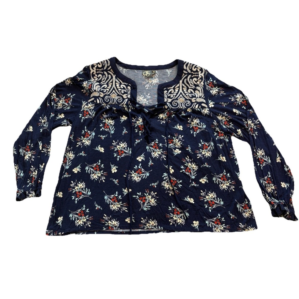 One September Anthropologie Boho Floral Embroidered Peasant Top Medium Aztec